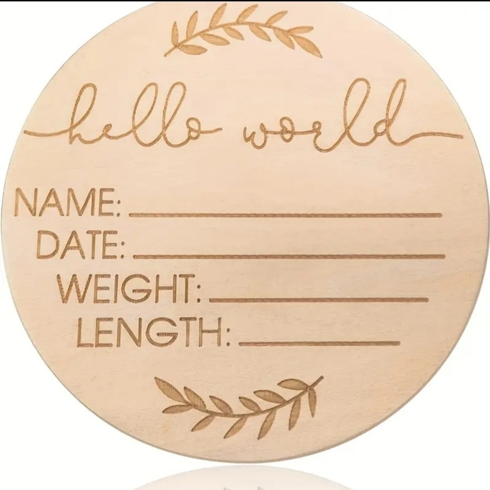 Hello World Wooden Baby Announcement